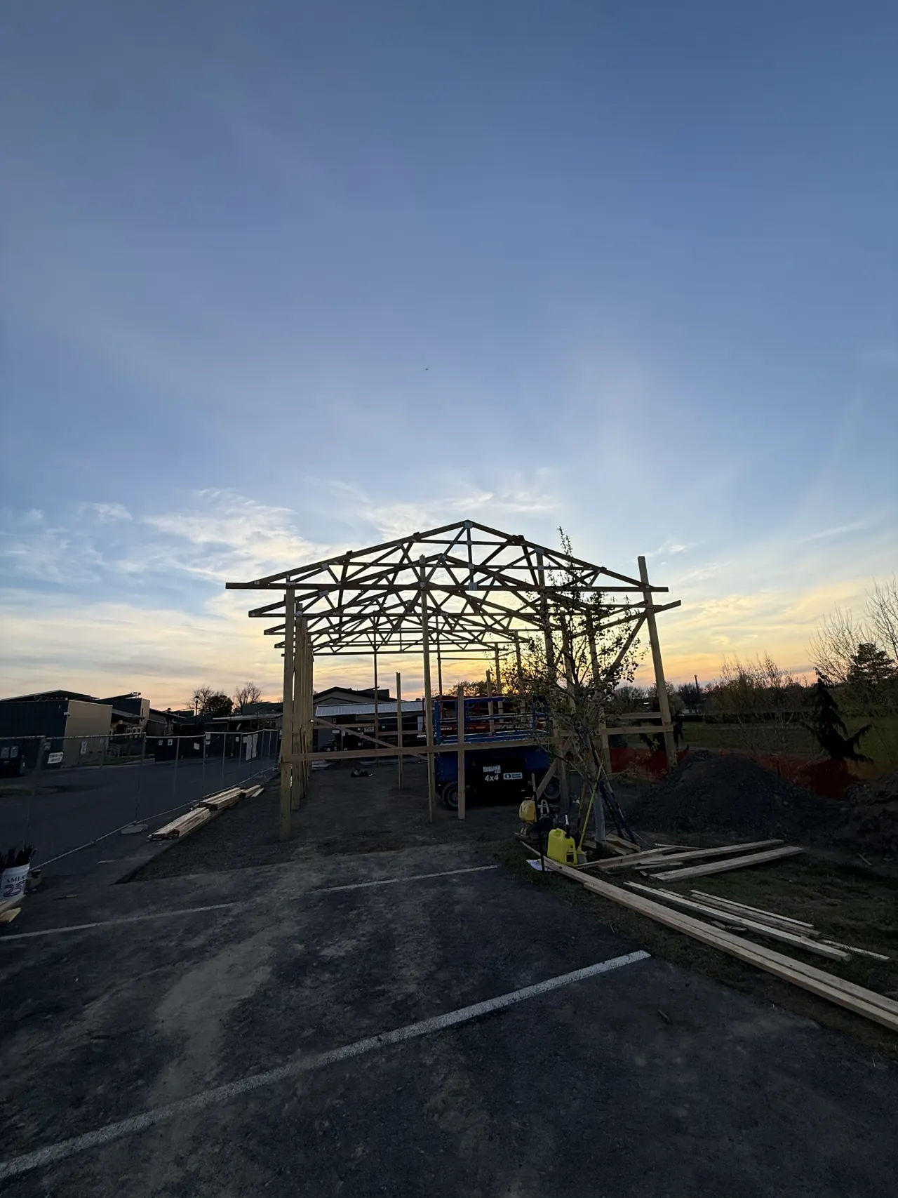 Roof framing during construction at Walla Walla Veterans Home